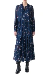 Akris Punto Dropping Dots Print Long Sleeve Georgette Midi Shirtdress In Blue