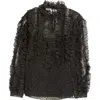 Akris Punto Embellished Sheer Ruffle Long Sleeve Tulle Top In Black-gold