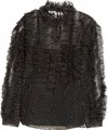 Akris Punto Embellished Sheer Ruffle Long Sleeve Tulle Top In Black