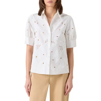 Akris Punto Embroidered Cotton Eyelet Button-up Shirt In White