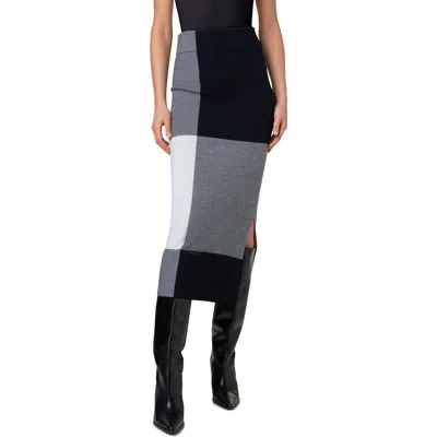 Akris Punto Extralarge Gingham Stretch Wool Midi Skirt In Navy-cream