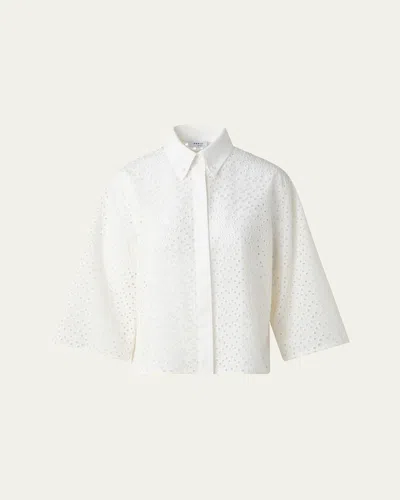 Akris Punto Eyelet Three-quarter Sleeve Poplin Blouse In Cream