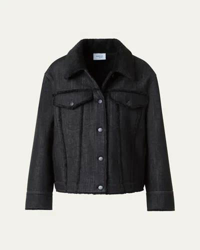 AKRIS PUNTO FAUX-FUR TRIM DENIM JACKET
