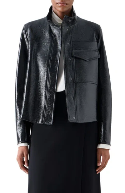 Akris Punto Faux Lacquer Leather Jacket In Black