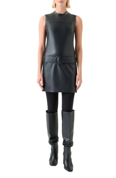 Akris Punto Faux Leather & Knit Belted Minidress In Black