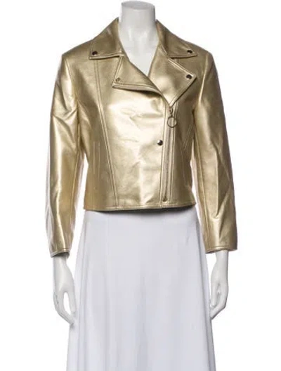 Pre-owned Akris Punto Faux Leather Biker Jacket In Gold