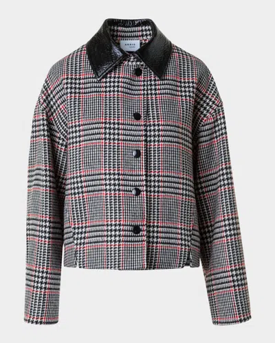 Akris Punto Faux Leather-collar Glen Check Tweed Jacket In Multi