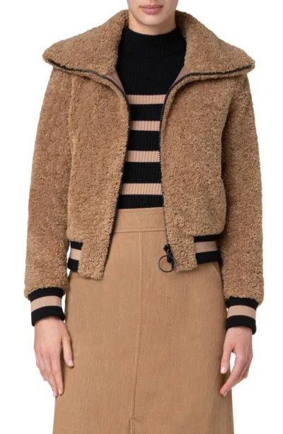 Akris Punto Faux Shearling Bomber Jacket In Caramel