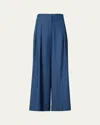 Akris Punto Federica Pleated Wide-leg Cotton Denim Pants In Blue