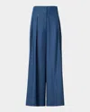 Akris Punto Federica Pleated Wide-leg Cotton Denim Pants In Blue