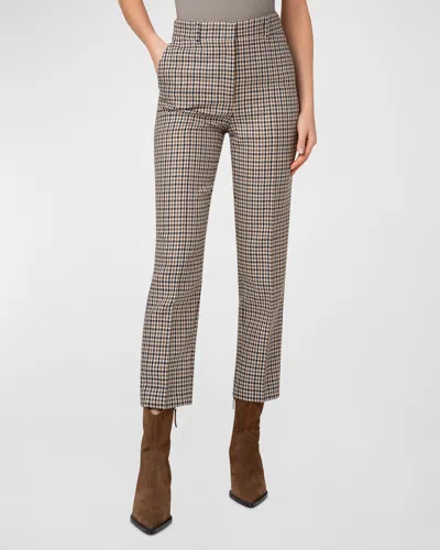 Akris Punto Feryn Houndstooth Shetland Tweed Tapered-leg Ankle Pants In Beige/cognac/black