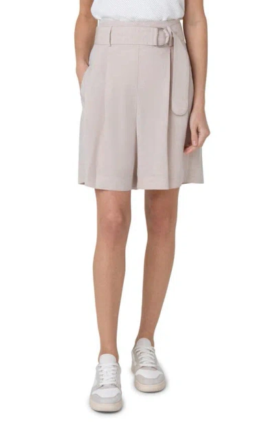 Akris Punto Fiorellina Pleated D-ring Belted Bermuda Linen Shorts In Beige