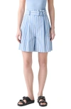 Akris Punto Fiorellina Belted Stripe Bermuda Shorts In Blue