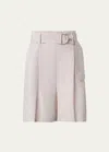 Akris Punto Fiorellina Pleated D-ring Belted Bermuda Linen Shorts In Beige