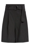 Akris Punto Fiorellina Pinstripe Belted Bermuda Shorts In Black-cream