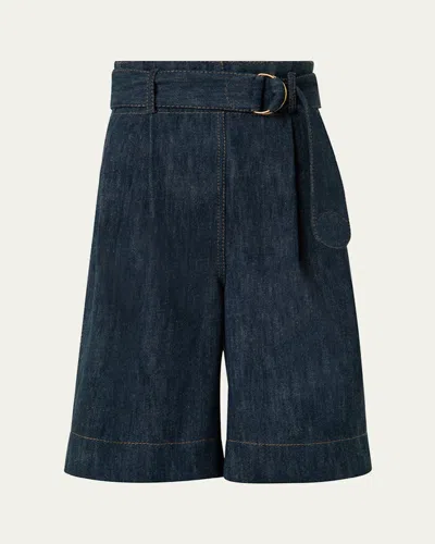 Akris Punto Fioretta Belted Sailor Denim Bermuda Shorts In Navy Denim