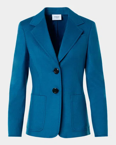 Akris Punto Fitted Felted Wool Blazer In Blue