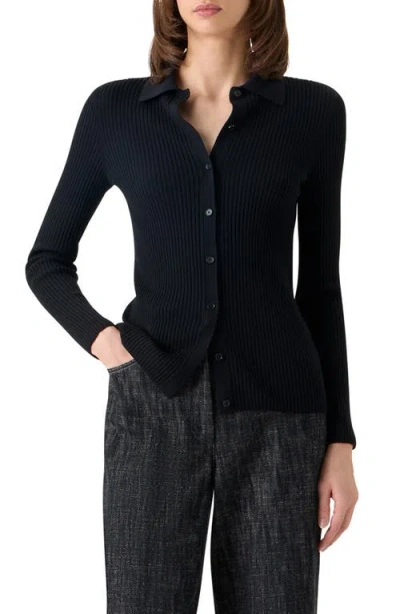 Akris Punto Fitted Merino Wool Rib Cardigan In Black