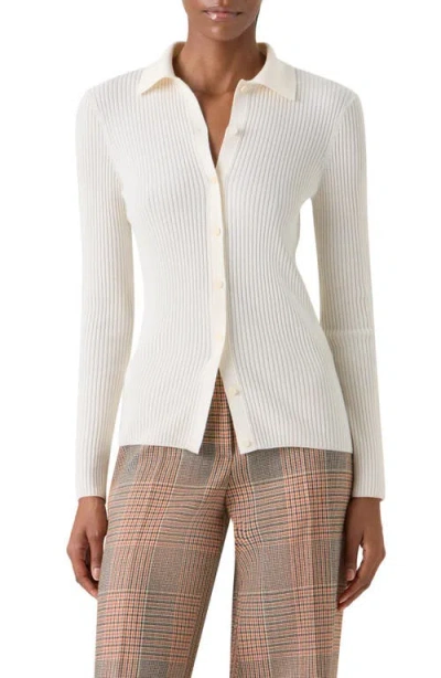 Akris Punto Fitted Merino Wool Rib Cardigan In White