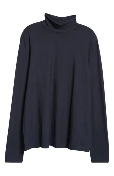 Akris Punto Fitted Mock Neck Stretch Modal Knit Top In Navy