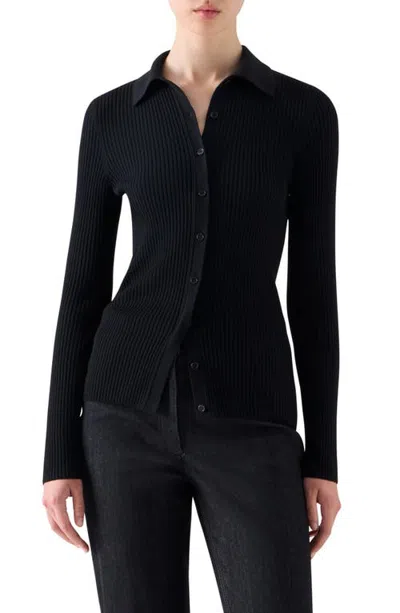 Akris Punto Fitted Virgin Merino Wool Rib Cardigan In Black