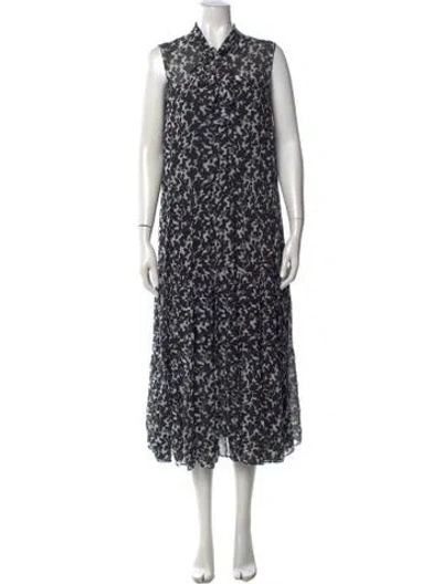 Pre-owned Akris Punto Floral Print Long Dress In Black