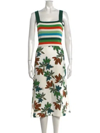 Pre-owned Akris Punto Floral Print Midi Length Dress In White