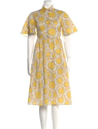 Pre-owned Akris Punto Floral Print Midi Length Dress In Yellow