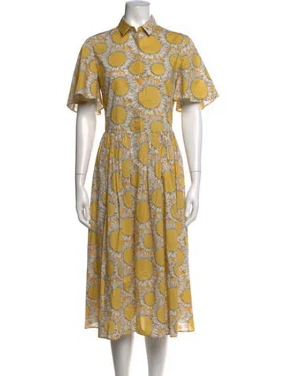 Pre-owned Akris Punto Floral Print Midi Length Dress In Yellow