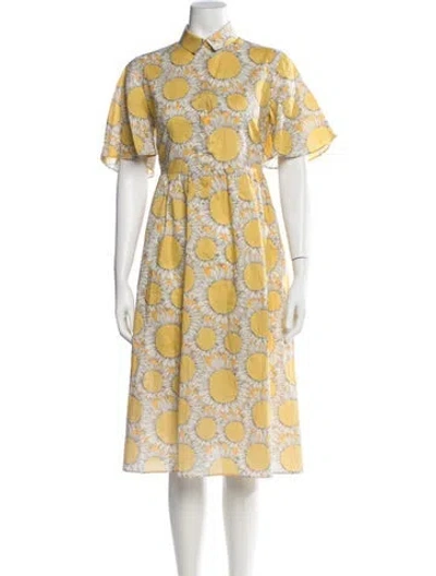 Pre-owned Akris Punto Floral Print Midi Length Dress In Yellow
