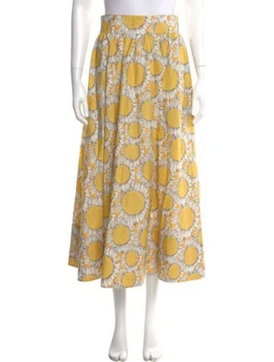Pre-owned Akris Punto Floral Print Midi Length Skirt W/ Tags In Yellow