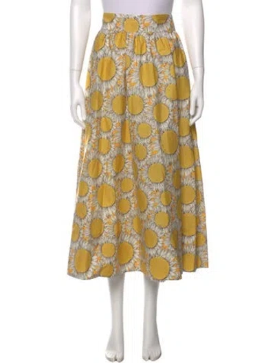 Pre-owned Akris Punto Floral Print Midi Length Skirt In Yellow