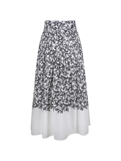 Akris Punto Floral-print Midi Skirt In White