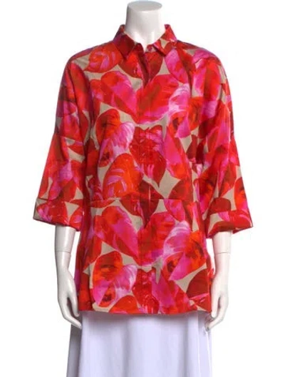 Pre-owned Akris Punto Floral Print Three-quarter Sleeve Blouse In Red