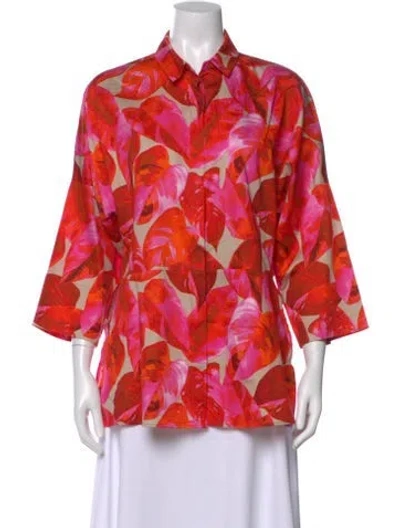 Pre-owned Akris Punto Floral Print Three-quarter Sleeve Blouse In Red