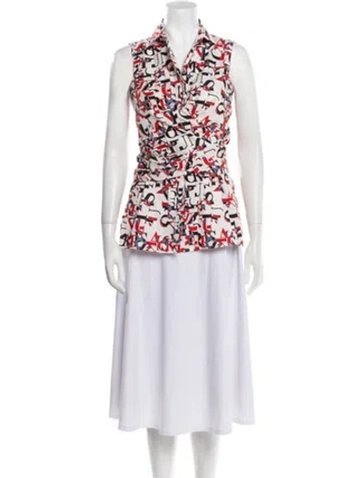 Pre-owned Akris Punto Floral Print V-neck Tunic In White