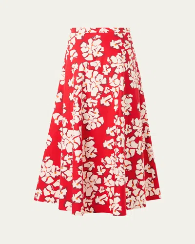 Akris Punto Floral-print Cotton Midi A-line Skirt In Multi