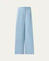 Akris Punto Florence Pleated Linen Wide Straight-leg Pants In Sky