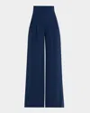 Akris Punto Florina High-rise Pleated Crepe Wide-leg Pants In Blue