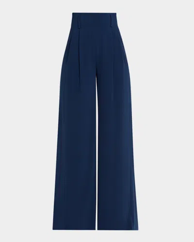 Akris Punto Florina High-rise Pleated Crepe Wide-leg Pants In Blue