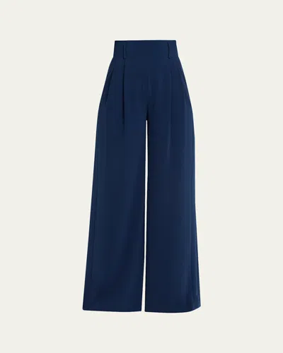 Akris Punto Florina High-rise Pleated Crepe Wide-leg Pants In Blue
