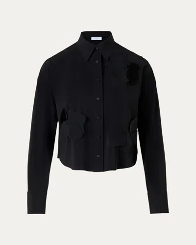 Akris Punto Flower Applique Button-down Shirt In Black