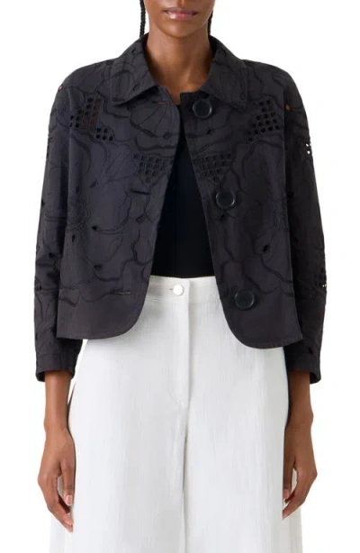 Akris Punto Flower Eyelet Cotton Poplin Crop Jacket In Black