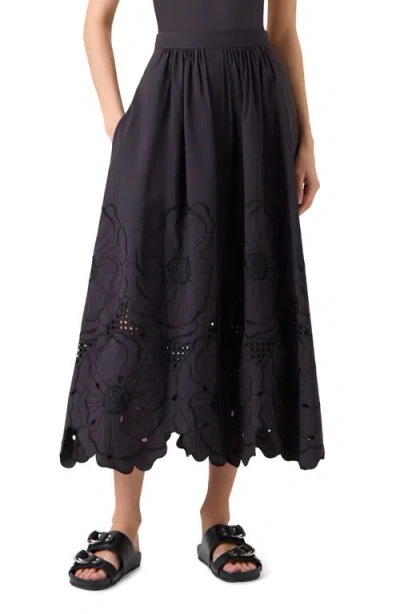 Akris Punto Flower Eyelet Cotton Poplin Midi Skirt In Black