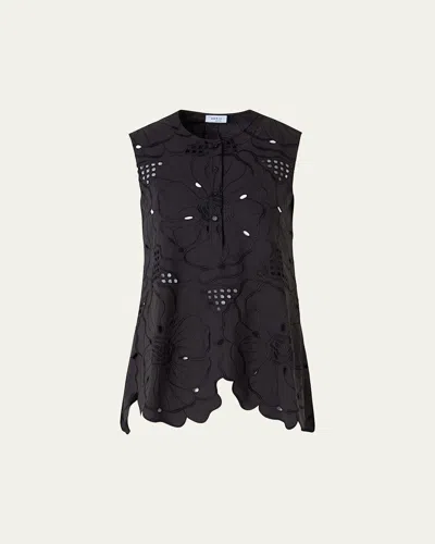 Akris Punto Flower Eyelet Embroidered Cotton Poplin Tunic Blouse In Multi