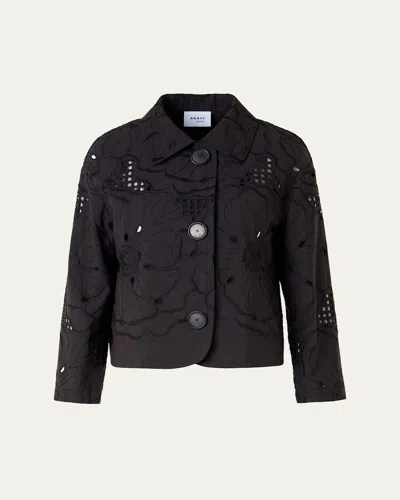 Akris Punto Flower Eyelet Jacket In Cotton Poplin In Black