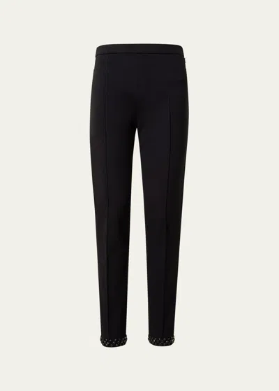 Akris Punto Franca Diamond Studded Cuff Jersey Pants In Black