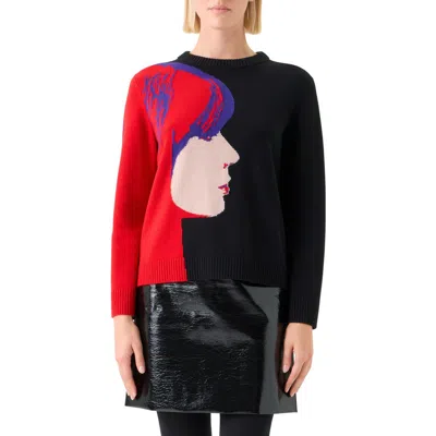 Akris Punto Graphic Knit Merino Wool Sweater In Black