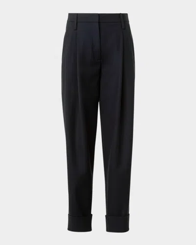 Akris Punto Franklyn Pleated Wool Tricotine Tapered-leg Pants In Black