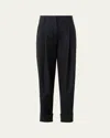 Akris Punto Franklyn Pleated Wool Tricotine Tapered-leg Pants In Blue